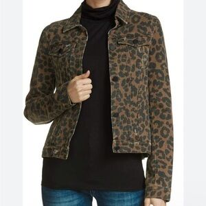 Elan Brown Leopard Cheetah Animal Print Distressed Drnim Jean Jacket Size Medium